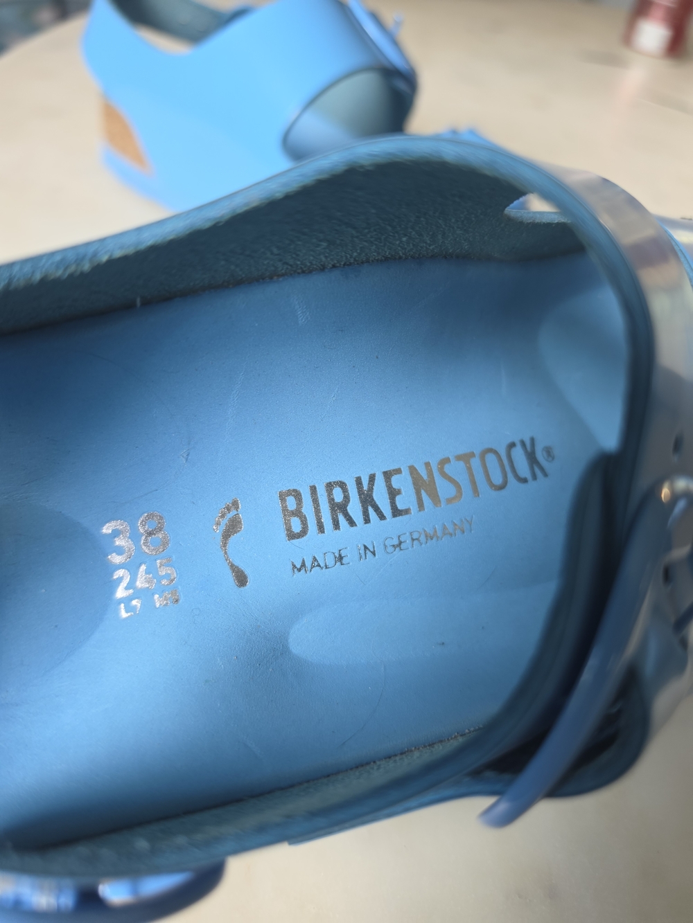 Birkenstock Milano Big Buckle Leather Sandal High Shine Sky Blue Size 7-7.5 - Picture 9 of 9